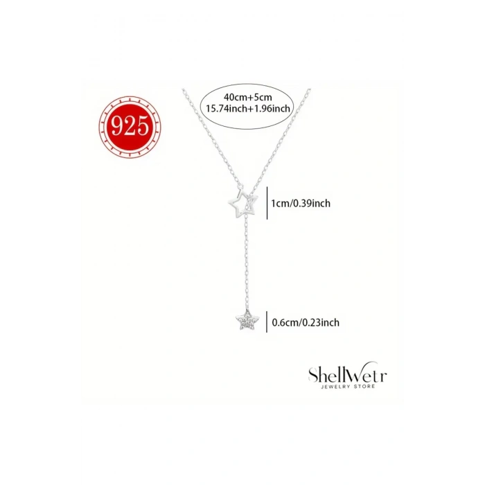 Stella Lunea 925 Ayar Gümüş Yıldızlı Y Kolye Sevgililer günü , annenize verilecek hediye