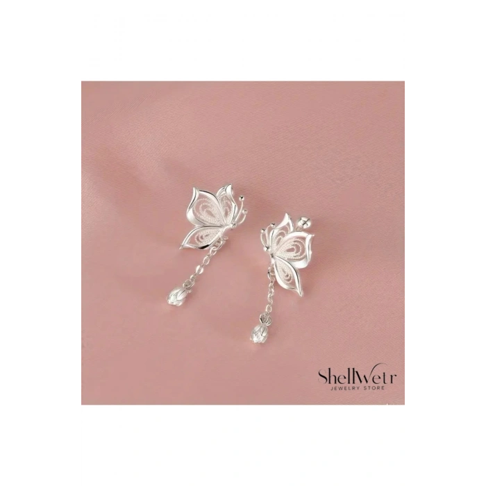 Silverbella Kelebekli 925 Ayar Gümüş Küpe Sevgililer günü ,annenize verilecek en güzel hediyes