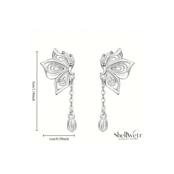 Silverbella Kelebekli 925 Ayar Gümüş Küpe Sevgililer günü ,annenize verilecek en güzel hediyes