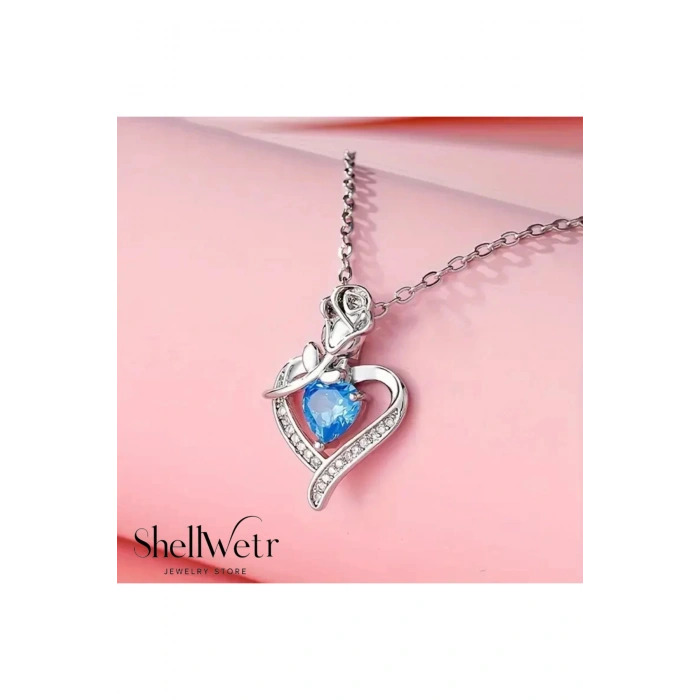 Blue Moon Mavi Gül Detaylı Kolye