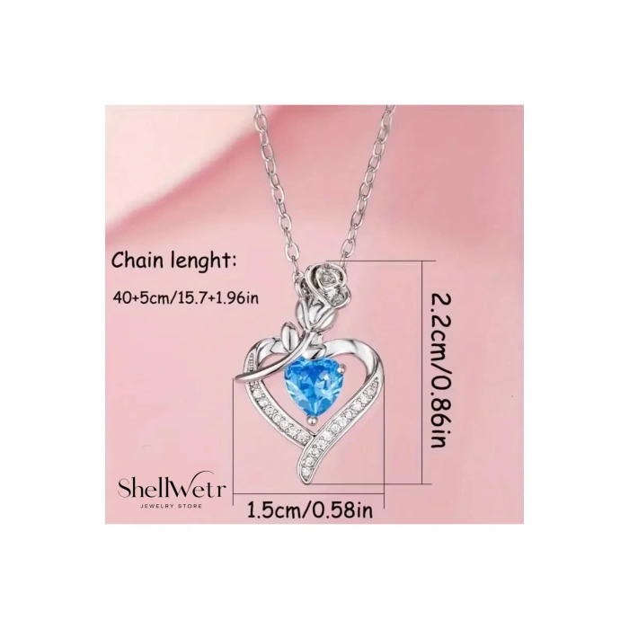 Blue Moon Mavi Gül Detaylı Kolye