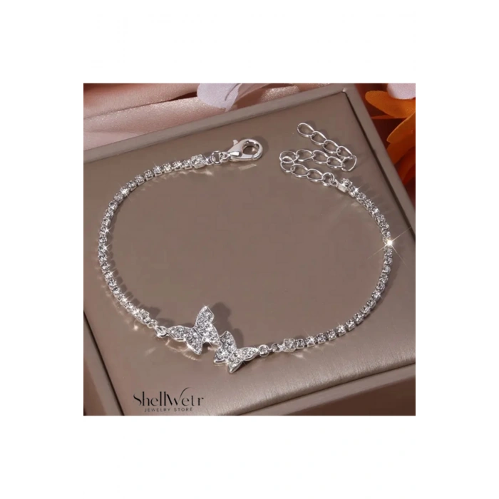 Aryel Çelik Bileklik Taşlı Su Yolu ve Kelebek detaylı-Sevdiklerinize ve kendinize en özel hediye