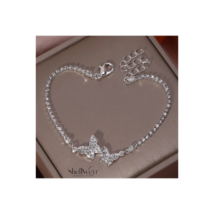 Aryel Çelik Bileklik Taşlı Su Yolu ve Kelebek detaylı-Sevdiklerinize ve kendinize en özel hediye