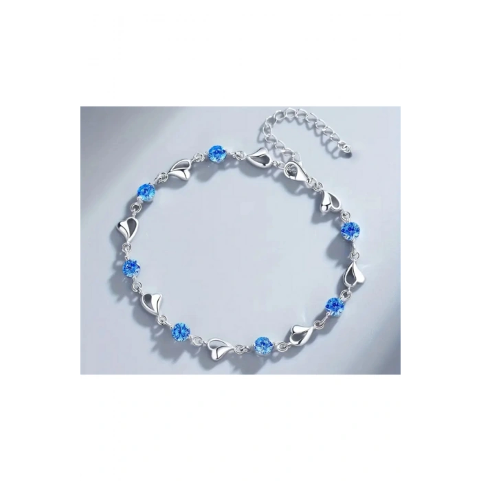 Aqua Love Gümüş Kaplama Kalp ve parlak taşlı Bileklik-Sevdiklerinize ve kendinize en özel hediye