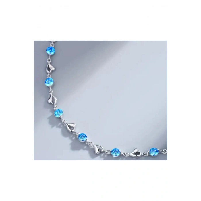 Aqua Love Gümüş Kaplama Kalp ve parlak taşlı Bileklik-Sevdiklerinize ve kendinize en özel hediye