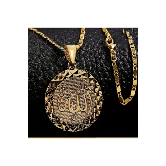 Altın Kaplama Ve Işıltılı Allah Yazılı Kolye-Manevi anlamı derin ve sevdiklerinize en özel hediye