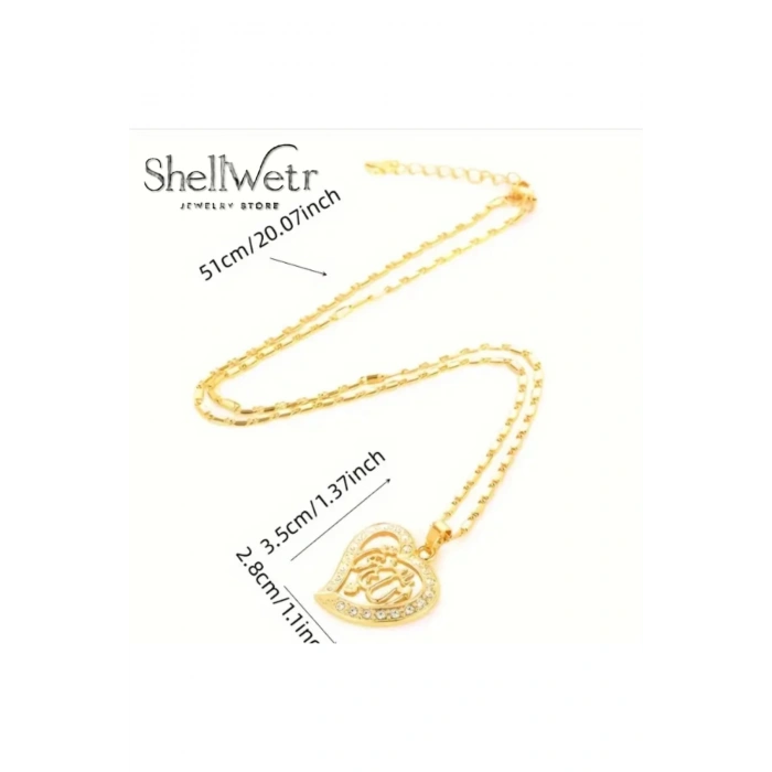 Manevi değeri yüksek, göz alıcı tasarımlı Altın Kaplama Allah yazılı kalpli kolye