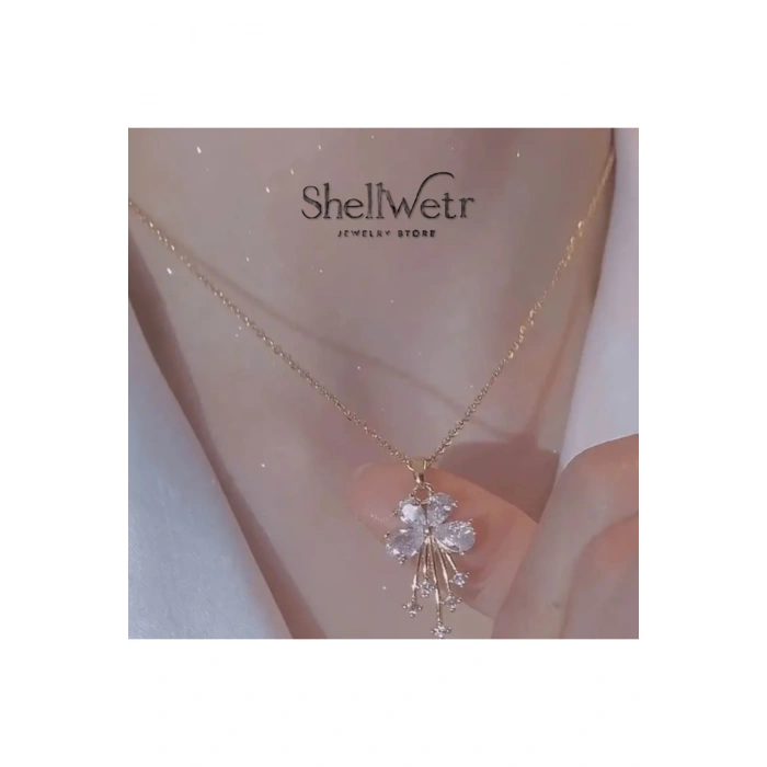 Miravia Altın Kaplama Parlak Taşlı Çiçekli Kadın Kolye