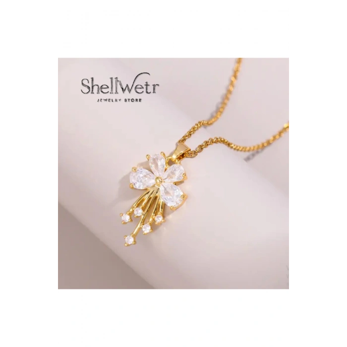 Miravia Altın Kaplama Parlak Taşlı Çiçekli Kadın Kolye