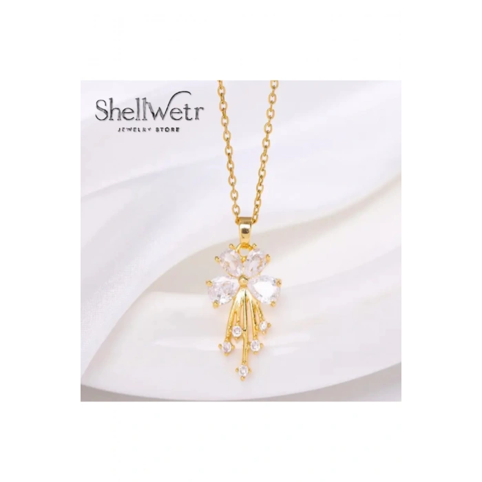 Miravia Altın Kaplama Parlak Taşlı Çiçekli Kadın Kolye