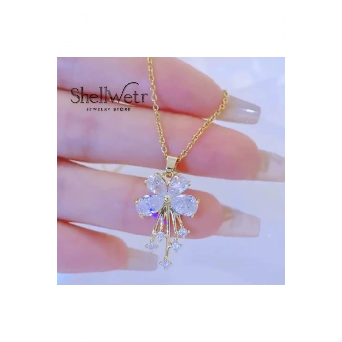 Miravia Altın Kaplama Parlak Taşlı Çiçekli Kadın Kolye