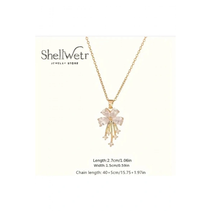 Miravia Altın Kaplama Parlak Taşlı Çiçekli Kadın Kolye