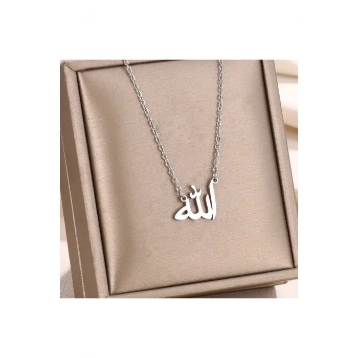 925 ayar gümüş Arapça Allah yazan kabartmalı gümüş renk kolye manevi en güzel hediye