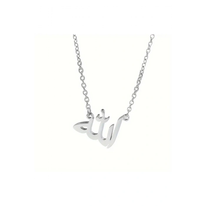 925 ayar gümüş Arapça Allah yazan kabartmalı gümüş renk kolye manevi en güzel hediye