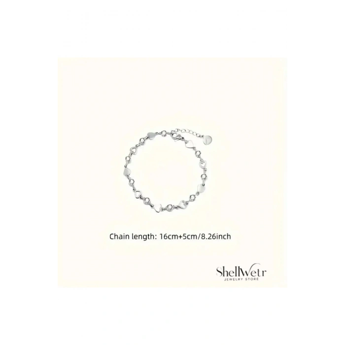 Lyra Gümüş kaplama kadın bileklik kalpli ve parlak taş detaylı bileklik