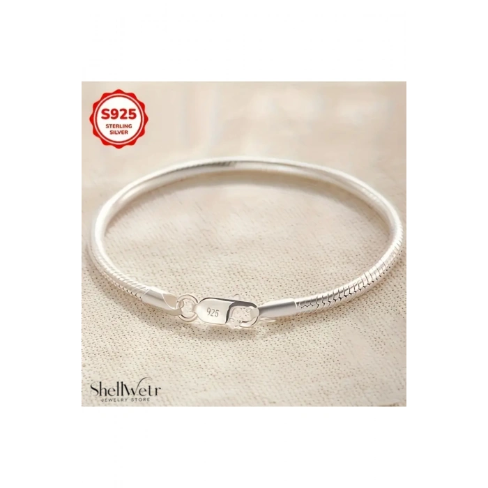 Nora Gümüş kaplama yılan zincir unisex bileklik charm takılabilir bileklik