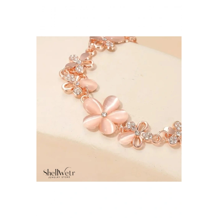 Alora Kadın çelik bileklik sedefli ve parlak çiçek detaylı en özel hediye