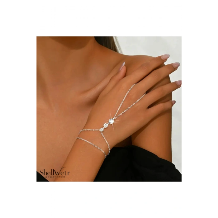 Parmera Gümüş kaplama kadın şahmeran parlak taşlı ve parlak zincirli şahmeran.