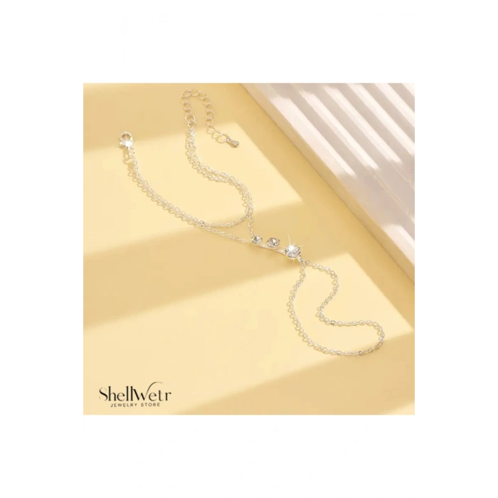 Parmera Gümüş kaplama kadın şahmeran parlak taşlı ve parlak zincirli şahmeran.