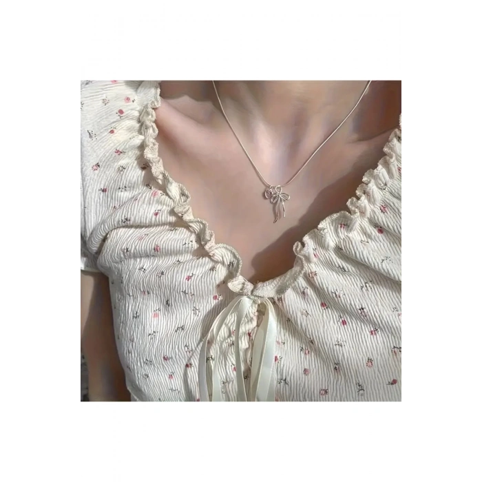 Fluttershy 925 Ayar Gümüş zincir fiyonk detaylı Kadın kolye