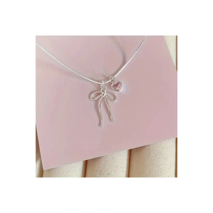 Fluttershy 925 Ayar Gümüş zincir fiyonk detaylı Kadın kolye