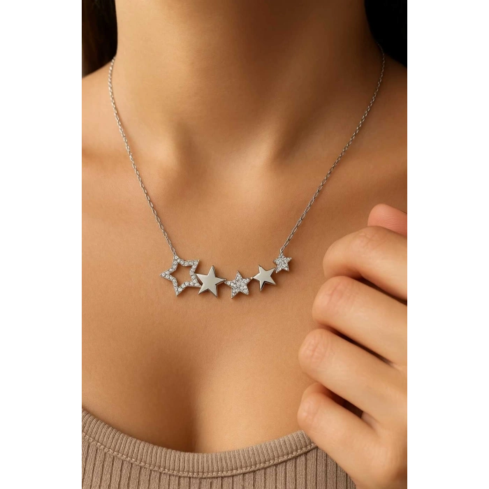 MOON SAMANYOLU 925 AYAR YILDIZ GÜMÜŞ KOLYE SEVGİLİYE GÜMÜŞ KOLYE HEDİYE