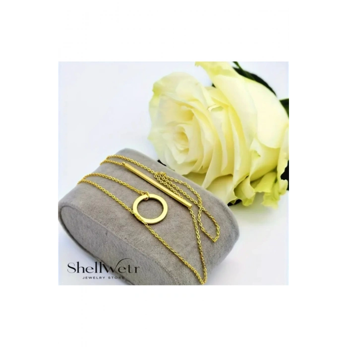 İlay Altın Kaplama Y Kadın kolye parlak ve günlük kullanıma uygun