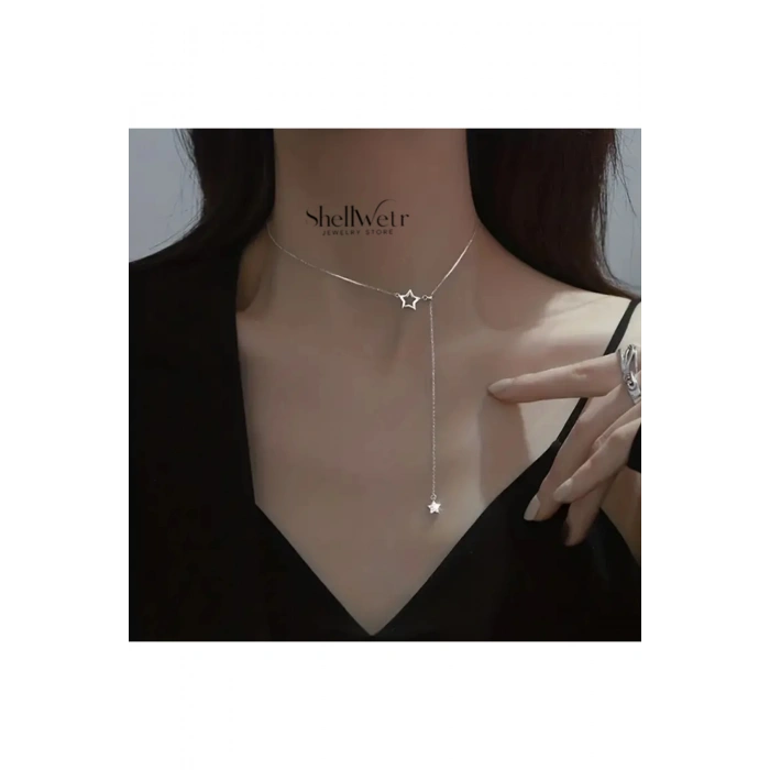 Dream Yıldızlı 925 Ayar Gümüş Zincir Parlak Taşlı Kadın Kolye