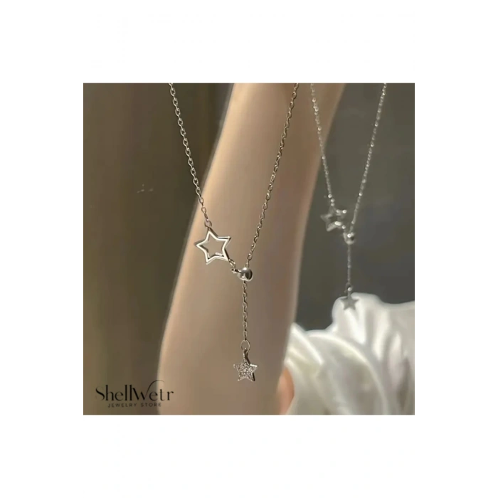 Dream Yıldızlı 925 Ayar Gümüş Zincir Parlak Taşlı Kadın Kolye