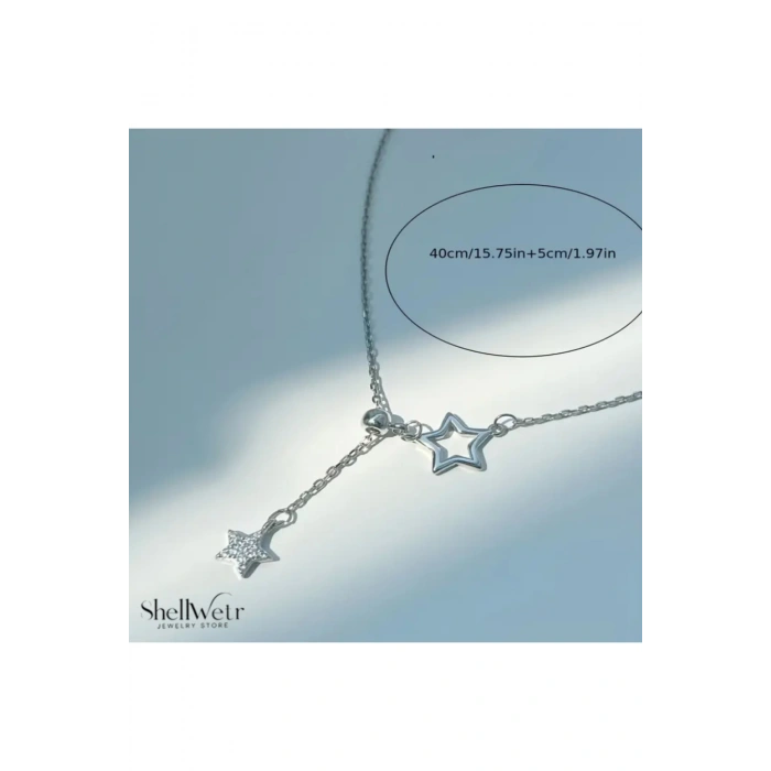 Dream Yıldızlı 925 Ayar Gümüş Zincir Parlak Taşlı Kadın Kolye