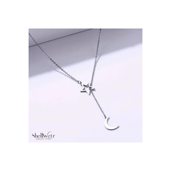 Selene 925 Ayar Gümüş Zincir Kolye Yıldız Ay Sallantılı Kadın kolye