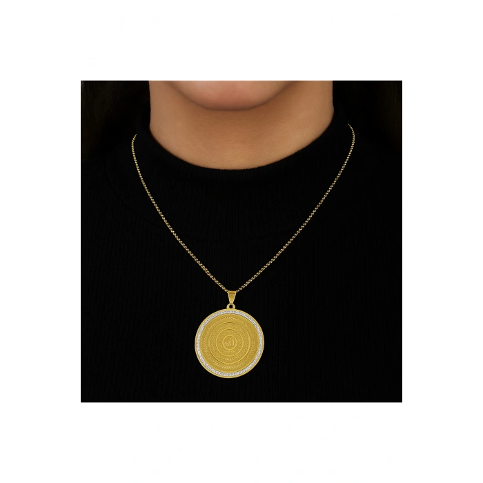 ALLAH ve Haşır suresi yazılı hastalık ve musibetten koruyan madolyon kararmaz altın renk