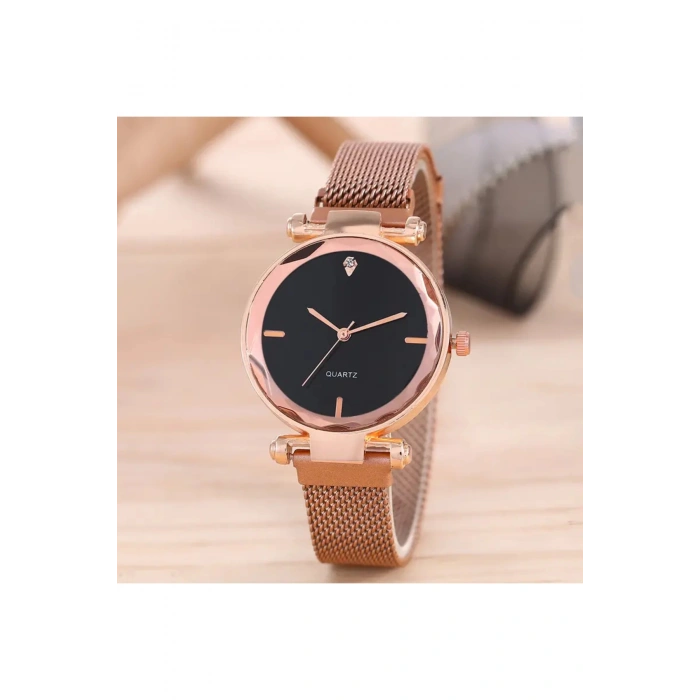 Saaté Rose Gold Mıknatıslı Klips Özelliğe sahip Quartz Kadın saat