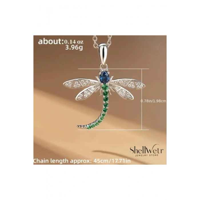 LunaFly 925 Gümüş zincir yusufcuk detaylı taşlı kadın gümüş kolye