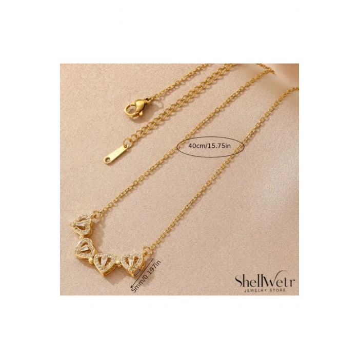 Kadın Kolye Sheeny Kadın Kolye Altın Kaplama Kalpli Yonca Mıknatıslı Şans Kolyesi