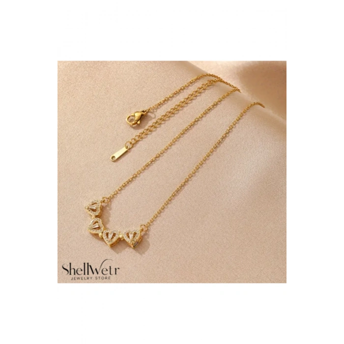 Kadın Kolye Sheeny Kadın Kolye Altın Kaplama Kalpli Yonca Mıknatıslı Şans Kolyesi