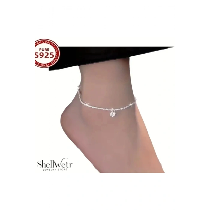 Kadın Halhal CrystalStep Kadın Halhal 925 Ayar Gümüş Tek Taş Şık Hediyelik