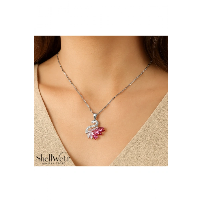 Kadın Kolye Odette Kadın Kolye Parlak Geçişli Kuğu Detaylı Gümüş Zincir Şık