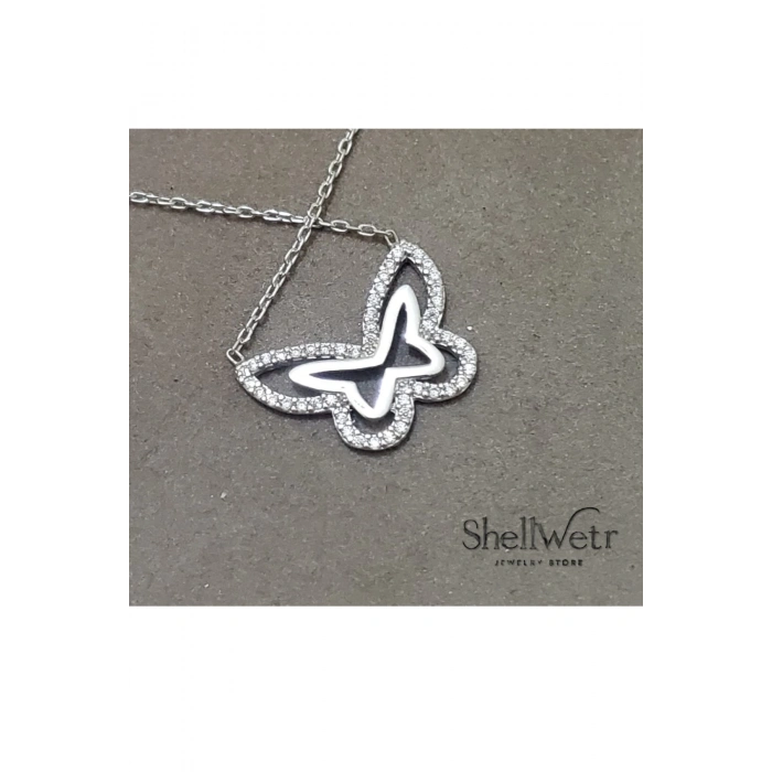 Kadın Kolye BrightWing Kadın Kolye 925 Ayar Gümüş Parlak Taşlı Kelebek Şık