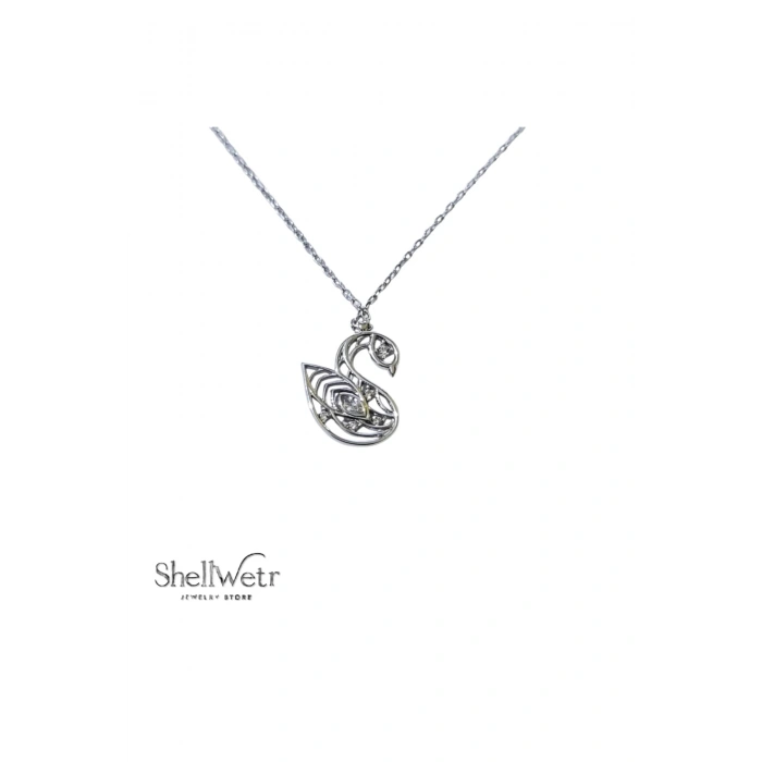 Kadın Kolye Elyswan Kadın Kolye 925 Ayar Gümüş Kuğu Detaylı Taş İşlemeli Şık