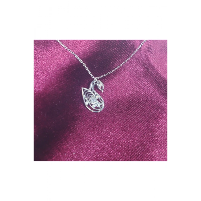 Kadın Kolye Elyswan Kadın Kolye 925 Ayar Gümüş Kuğu Detaylı Taş İşlemeli Şık