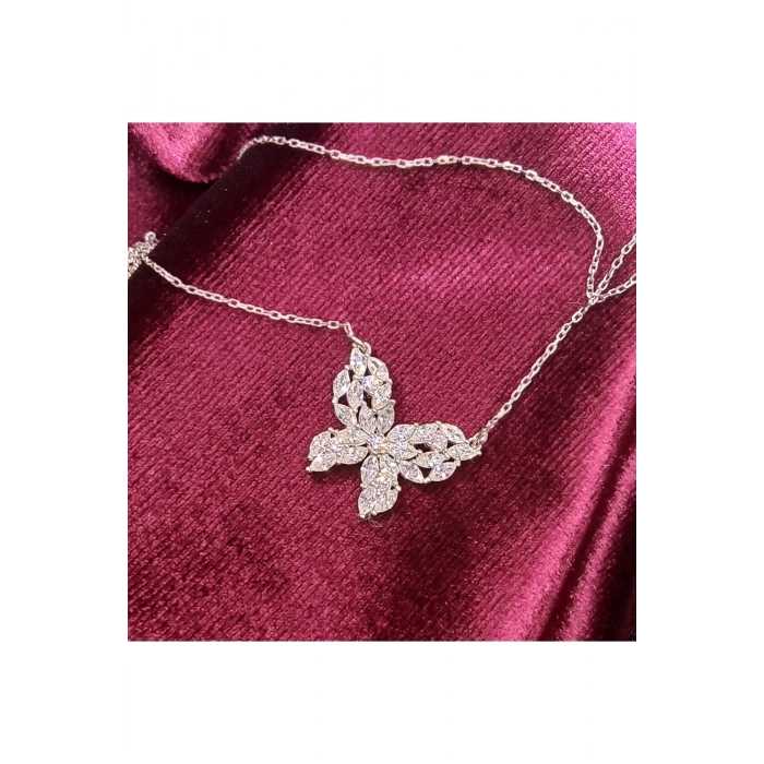 Kadın Kolye Lunafly Kadın Kolye 925 Ayar Gümüş Parlak Işıltılı Taşlı Kelebek