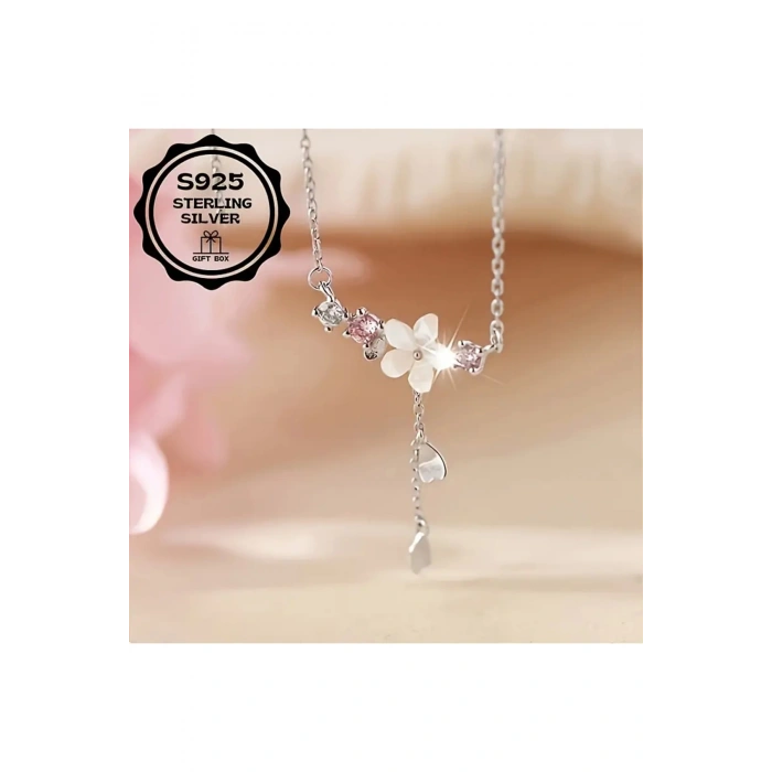 Kadın Kolye Rosie Kadın Kolye 925 Ayar Gümüş Çiçekli Parlak Şık Hediyelik