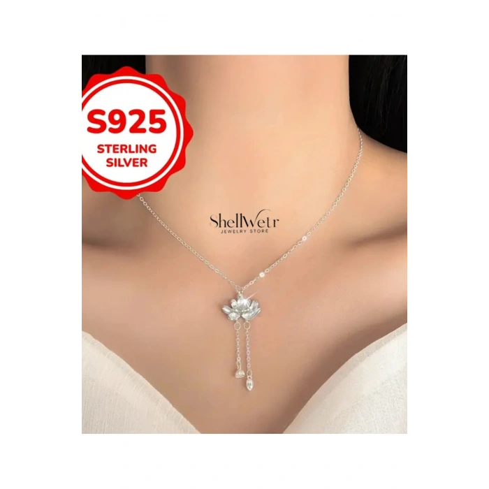 Kadın Kolye Pink Lady Lotus Kadın Kolye 925 Ayar Gümüş Zincir Şık Hediyelik