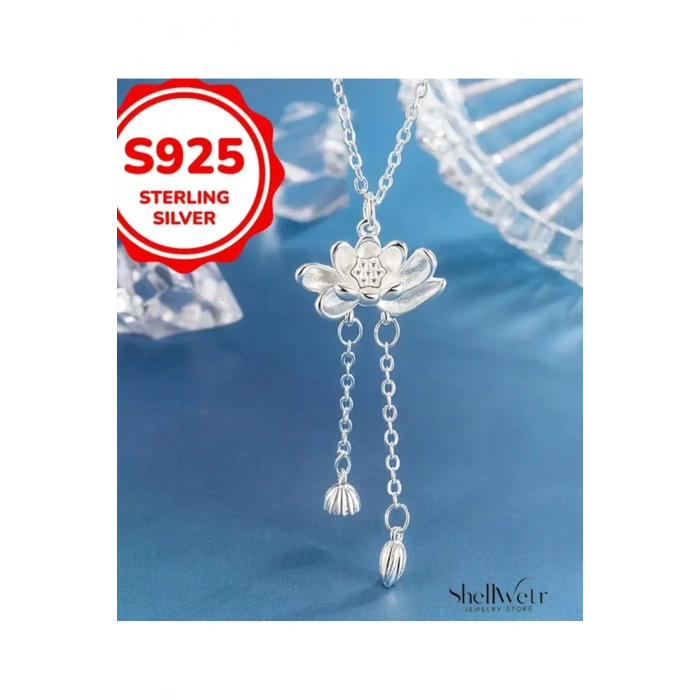 Kadın Kolye Pink Lady Lotus Kadın Kolye 925 Ayar Gümüş Zincir Şık Hediyelik