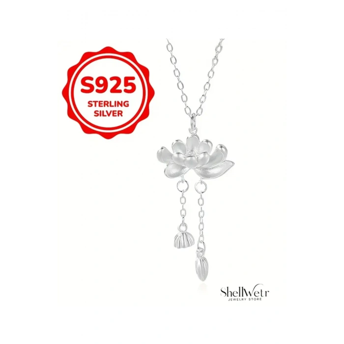 Kadın Kolye Pink Lady Lotus Kadın Kolye 925 Ayar Gümüş Zincir Şık Hediyelik