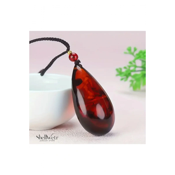 Unisex Kolye Unisex Kolye Ignis Ateş Kehribarı Damla Gözyaşı Tasarım