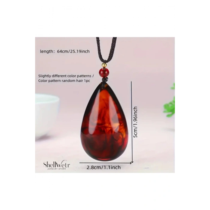 Unisex Kolye Unisex Kolye Ignis Ateş Kehribarı Damla Gözyaşı Tasarım