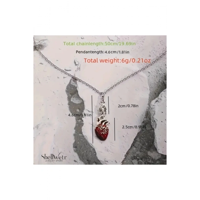 Unisex Kolye RubiCore Unisex Kolye Gotik Kırmızı Kalp 925 Ayar Gümüş Zincir