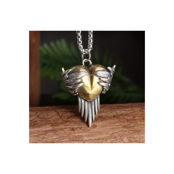 Unisex Kolye Golden Embrace Unisex Kolye 925 Ayar Gümüş Zincir Metalik Tarz